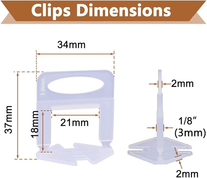 2000 PCS Tile Leveling System Clips 1/8''(3.0mm) 2000-Piece Tiles Leveler Spacers Tool for Professional Ceramic Tile and Stone Installation