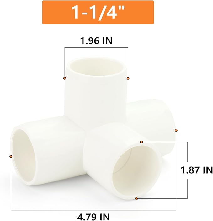 GASHER 10PCS 4Way PVC Pipe Fittings 1-1/4" PVC Furniture Grade Pipe Socket Fittings, For Home or Industrial