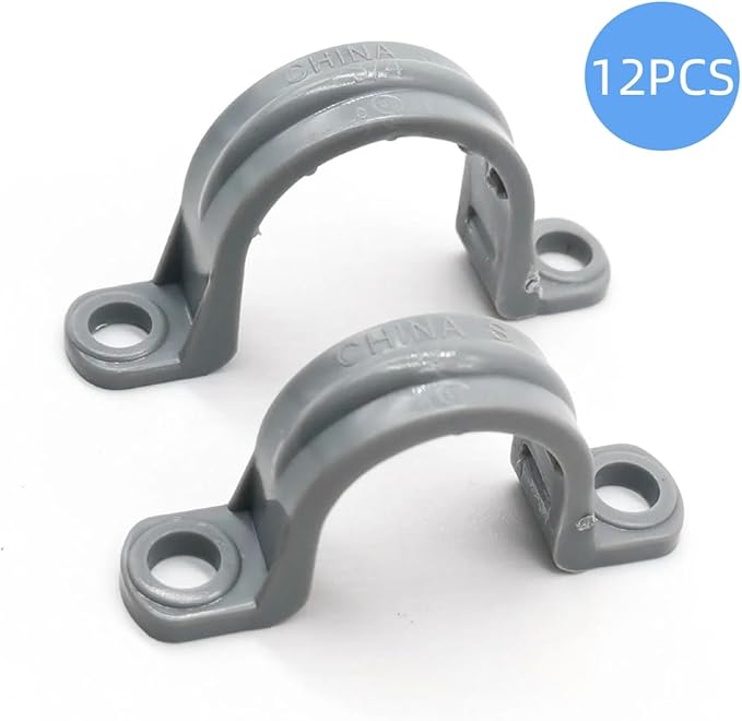 12-Pack 1/2" PVC Pipe Mounting Straps - Plastic Conduit Clamps for Electrical Cables & Plumbing Pipes (2-Hole Design)