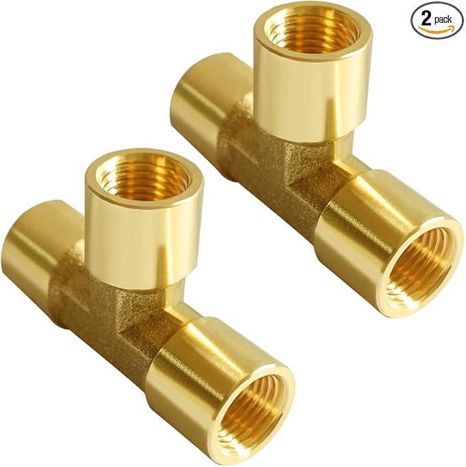 Joywayus 1/8 NPT Threaded Brass Pipe Fitting Tee T 3 way 1/8 NPT Female × 1/8 NPT Female × 1/8 NPT Female Adapter (Pack of 2)
