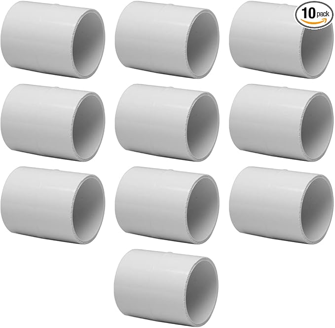 10PCS 1/2" PVC Pipe Fitting Coupling Connector Adapter Pipe Fitting Slip (Socket x Socket) Schedule 40 White Color
