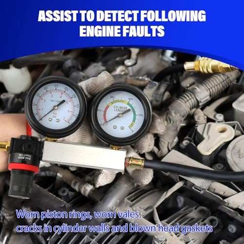 TU-21 Engine Cylinder Leak Down Tester Kit, Automotive Engine Compression Leakage Test Kit for Cars Trucks Motorcycles (Blue)