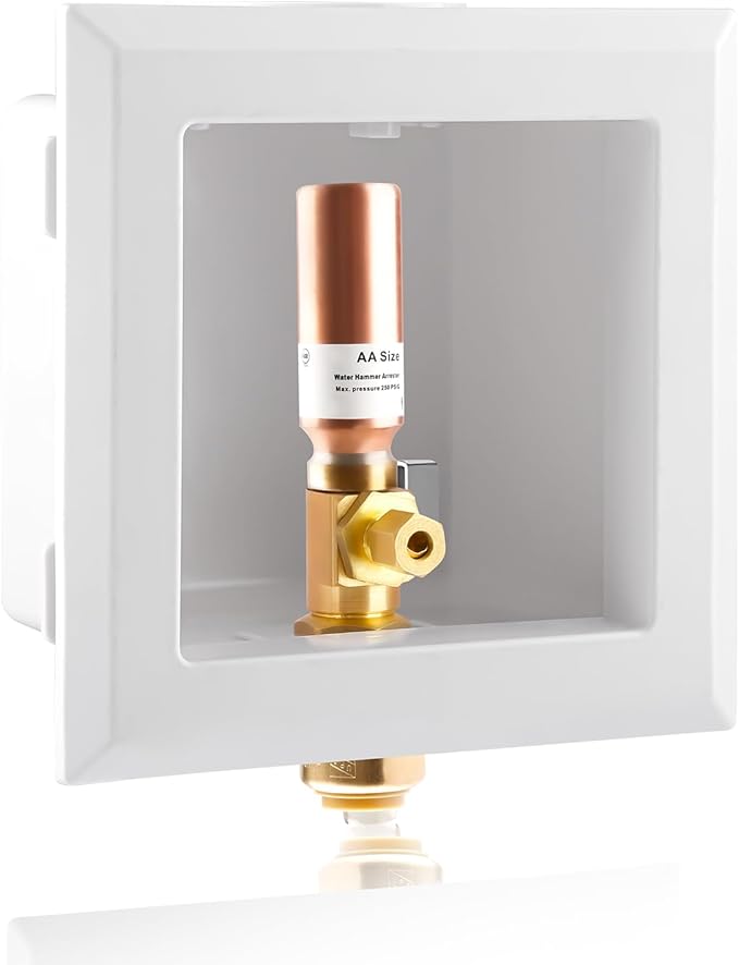 Ice Maker OutLet Box With Copper Water Hammer Arrestor,1/2 Inch Push-Fit Inlet x 1/4 Inch OD Compression Outlet,1/4 Turn Ball Vavle Outlet Box For Refrigerator,Water Dispenser