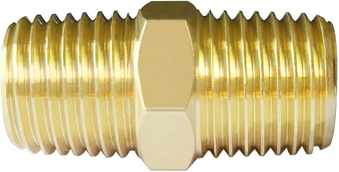 Hooshing 5PCS Brass Nipple Pipe Fitting,1/4"x 1/4" NPT Male Hex Nipple NPT Male Pipe Adapter