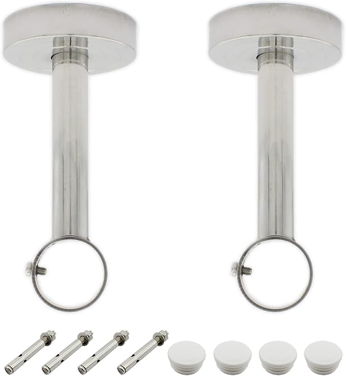 2 Pack Ceiling Mount Bracket, Stainless Steel Wardrobe Pipe Bracket Rod Holder Ceiling Holder, ULIFESTAR Shower Curtain Closet Wardrobe Rod Lever Support Pipe Flange Socket (D*H)33*200mm/1.3*8''
