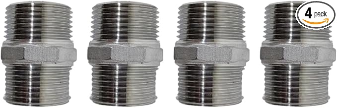 4Pcs 3/4'' Hex Nipple 3/4"NPT Male x 3/4" NPT Male Threaded Stainless Steel 304 Threaded Nipple Pipe Fittings for Brew Kit Home Piping