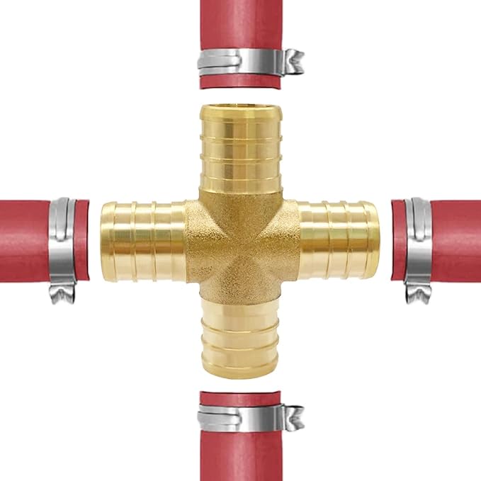 28PCS LF Brass 3/4 Inch PEX Coupling Barb Crimp Pipe Tube Fitting Kit (8PCS Straight + 8PCS Elbow + 8PCS Tee + 4PCS 4-Way)