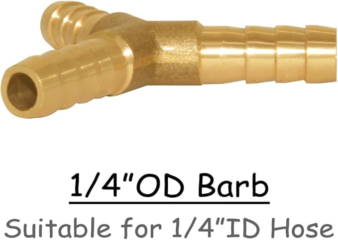 3PCS Solid Brass 1/4"OD Barb Fittings Y 3-Way Union Intersection Hose Barb Fitting for Water/Oil/Gas