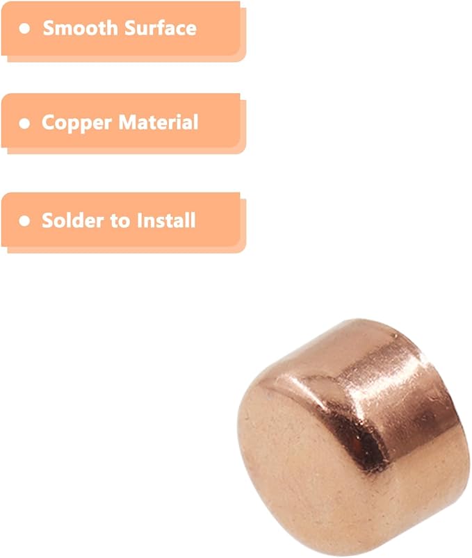 Copper Pipe Cap,TTZEZE Copper End Cap,Certified Safe Pressure Copper Cap Plug,Solid Sweat Solder Connection,Pure Copper Plumbing Cap for Plumbing HVAC Air Conditioner 9.52mm/0.37'' 10PCS