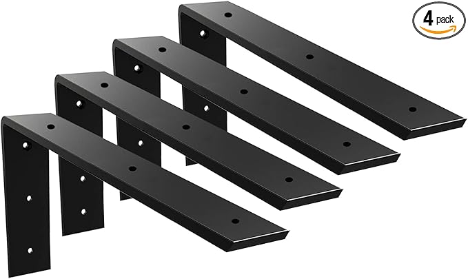 WINKER Countertop Support Bracket 4 Pack Heavy Duty 3/8" Thick Hidden L Shelf Bracket 14" x 6" x 2.5" Metal Corbels for Quartz/Granite/Wood/Concrete/Laminate Countertops, Black