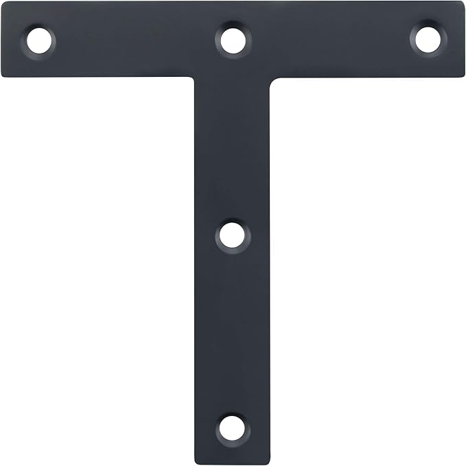 SAYAYO T Brace, 120x120mm (5" x 5") T Brackets Mending Plate Flat Repair Plates Joining Bracket Brace, Stainless Steel Matte Black, 6 Pcs