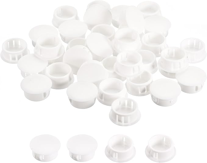 uxcell 55/64" Plastic Hole Plugs, 36Pcs Flush Type Panel Round Snap in Fastener Knockout Locking Plugs for Furniture Insert End Caps Panels, White