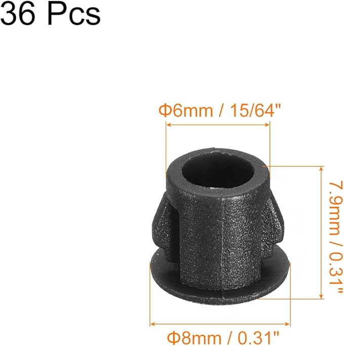 uxcell 6mm(15/64") Plastic Hole Plugs, 36Pcs Flush Type Panel Round Snap in Fastener Knockout Locking Plugs for Furniture Insert End Caps Panels, Black
