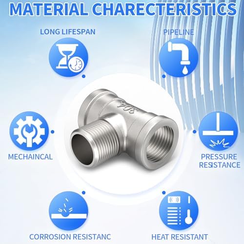 ChillWaves 304 Stainless Steel Pipe Fitting, Male Branch Tee 1/8" NPT Female x 1/8" NPT Male x 1/8" NPT Female Thread Adapter(2-PACK)