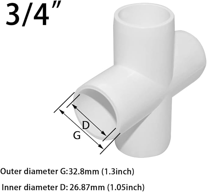 3/4 Inch Cross PVC Fitting 4 Way Connector, Furniture Grade Corner Fittings for Building Furniture Greenhouse Shed Pipe Fittings Tent Connection (Pack of 8)