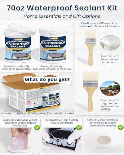 Waterproof Sealant 70 Oz Clear, TUFINEIN Transparent Waterproof Coating Water-Based Invisible Agent Roofs, Walls, Garden, Terraces Indoor & Outdoor