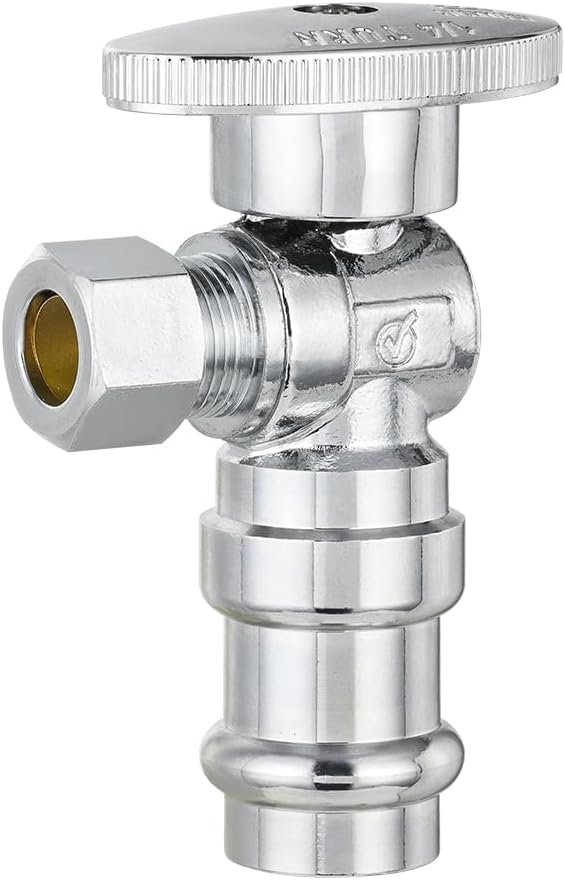(Pack of 5) EFIELD Stop Angle Valve, 1/2" Copper Press x 3/8" OD Compression, 1/4 Turn, LF Brass Made, Chrome Plated,(VALVE393-5PCS)