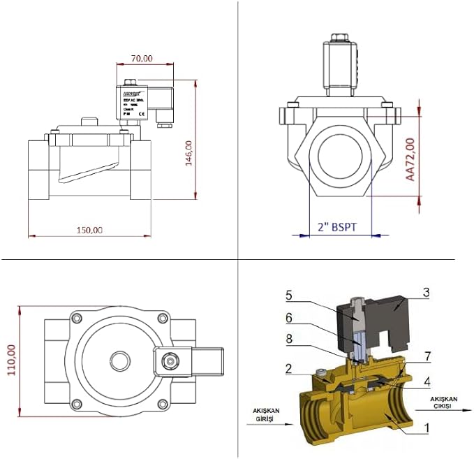 UNOX 2 inch NPT Solenoid Valve 220V AC, Brass Control Valve Normally Closed - 7-232 PSI Multi-Purpose Reliable Control Valve for Water, Air, and Gas - Solenoid Valves