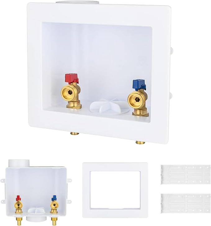 1-Pack GUOFIS Washing Machine Outlet Box,1/2 Inch PEX Crimp Inlet x 3/4 Inch MHT Outlet, Laundry Washer Box(Center Drain)