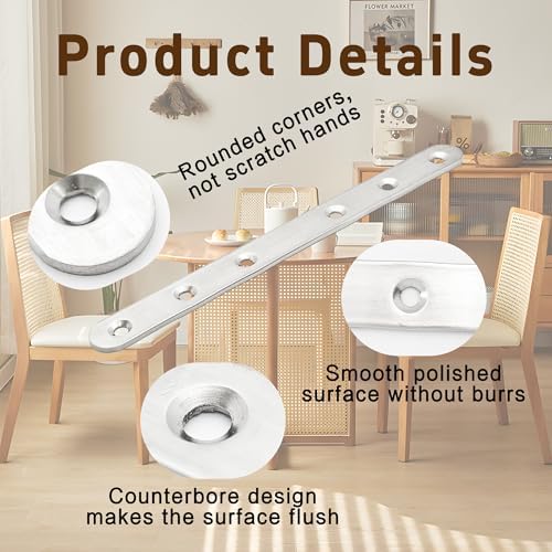 7.6 Inch Stainless Steel Straight Brace, Flat Straight Support, Repair Fixed Bracket Connector, Heavy Duty Furniture Repair Fixing Joint with Screw, 2PCS