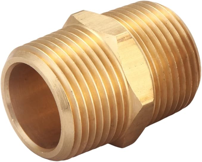 3/4 inch x 3/4 inch NPT Brass Hex Nipple Male Pipe Adapter, Thread 1" OD to 1" OD, (1 Piece)
