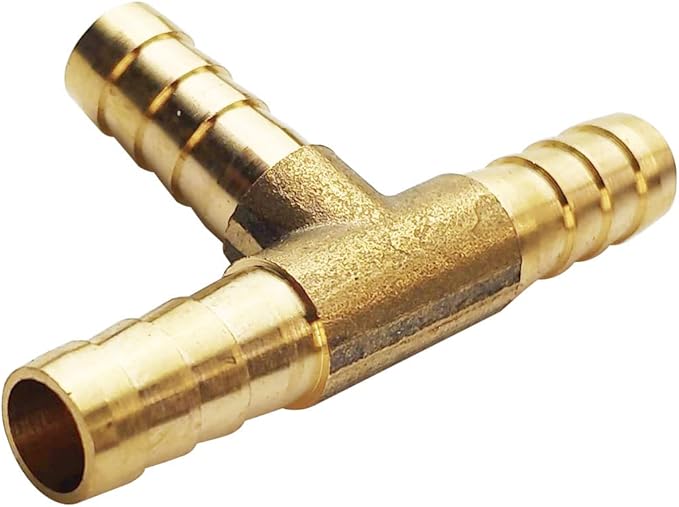 2PCs 5/16" Brass Hose Barb Fitting Tee 3 way Barbed Splicer Mender Union Fitting with 6PCs Hose Clamp for Oil Water Air