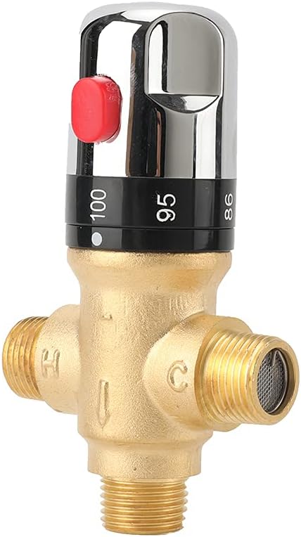 TreMax Thermostatic Mixing Valve, Shower Mixing Valve with NPT Thread US Standard, Temperature Constant Control Valve, Fahrenheit Scale Mark, Solid Brass- Golden