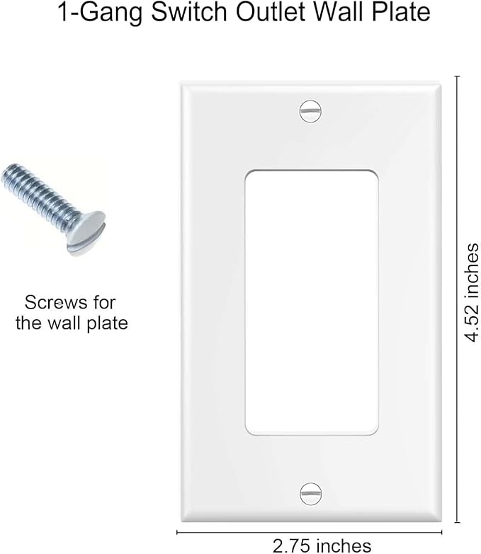 Decorator Wall Plates 1-Gang Switch Outlet Electrical Cover Plate Unbreakable Thermoplastic Faceplate for Light Receptacle Outlet Switch, White (6 Pack)