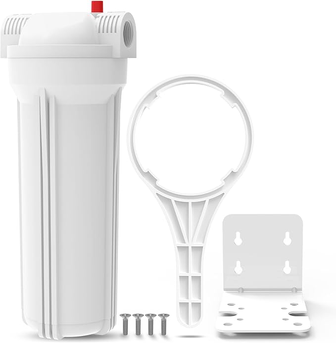 SimPure Whole House Water Filter Housing, Inline Water Filter for Home, Universal 10 inch Sediment Filter with 3/4 NPT Inlet and Outlet, Heavy Duty Steel Bracket, 4 Screws, Wrench