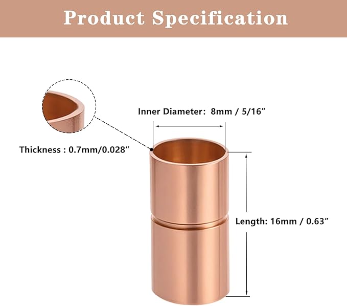 Straight Copper Coupling Fittings, 5/16 Inch Copper Pipe Welding Joint Connector Adapter for HVAC Air Conditioner, Sweat End Pipe Fitting with Rolled Tube Stop, Pack of 6