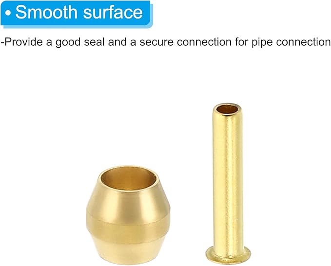 PATIKIL Brass Compression Sleeves Ferrules for 1/8 Inch OD Hose Tube, 40 Pack Brass Ferrule Brass Compression Insert Fitting Assortment Kit for Air Water Gas Pipe