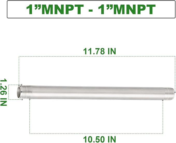 TAISHER 2Pcs Stainless Steel Pipe Fittings, 1" NPT x 1" NPT Male Threaded, 12" Length Nipple Cast Pipe
