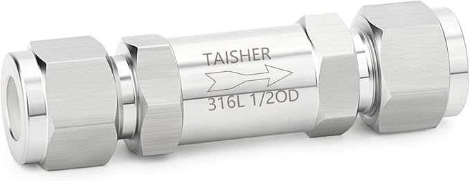 TAISHER 1PCS 316L Stainless Steel 1/2" Tube OD Check Valve(Ferrule Silver Plated),Backflow Prevention,One Way Non-Return Check Valves