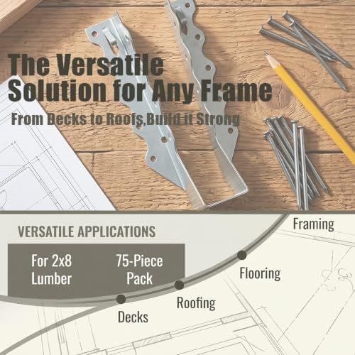 75 Pcs 2x8 Joist Hangers, Galvanized Hurricane Ties Brackets