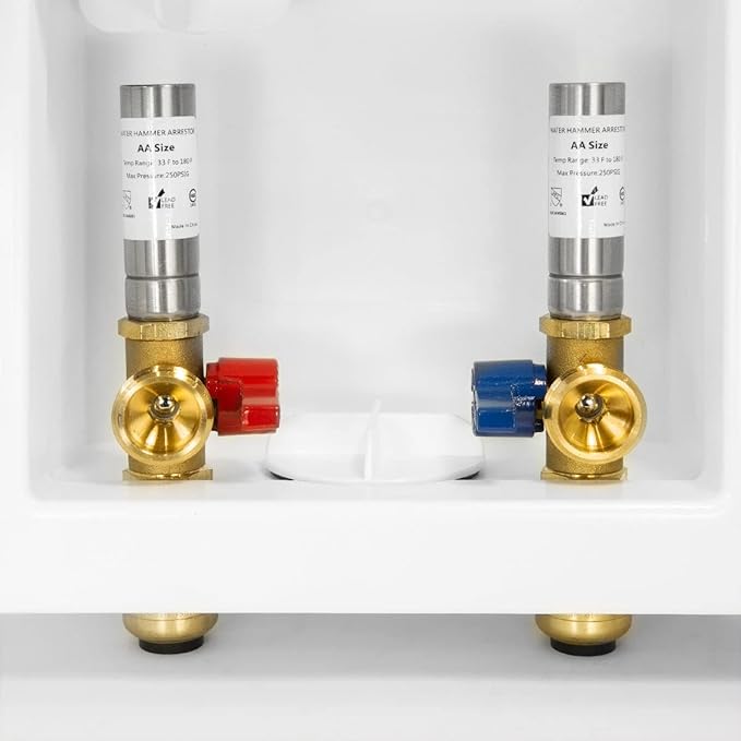 EFIELD Washing Machine Outlet Box with Center Drain 1/2-inch Push-Fit White, with Stainless Water Hammer Arrestor,(WM010)