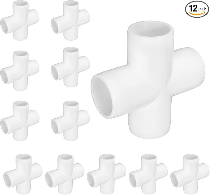 12 Packs 1 Inch Cross PVC Fittings Furniture Grade Elbow Fittings, 4-way Fittings, Tent PVC Connectors and Greenhouse Pipe Fittings