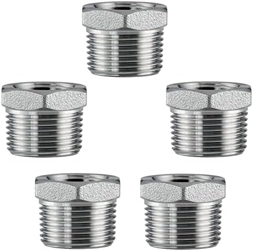 Stainless Steel 1/2" Male NPT to 3/8" Female NPT Reducer Hex Bushing Pipe Fitting Adapter (pack of 5)