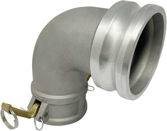 Gloxco Aluminum Type DA Cam and Groove Hose Fitting, 90 Degree Elbow Reducer, 3" Female Camlock x 4" Male Camlock (CAM-3040-DA90-AL)