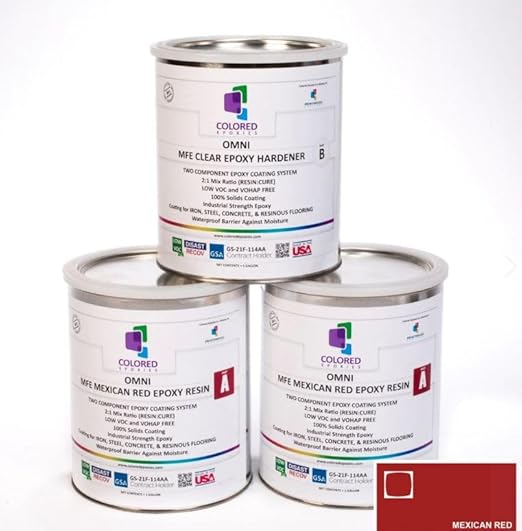 Colored Epoxies Mexican Red Epoxy Resin Coating Made with Beautiful and Vibrant Pigments, 100% Solids, Concrete and Plywood. 3 Gallon Kit