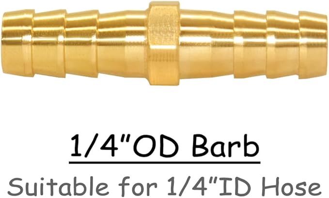 8PCS Brass 1/4"OD Barb Splicer Mender Hose Barb Fitting Straight 2-Way Union Garden Hose Repair Fittings for Water/Oil/Gas