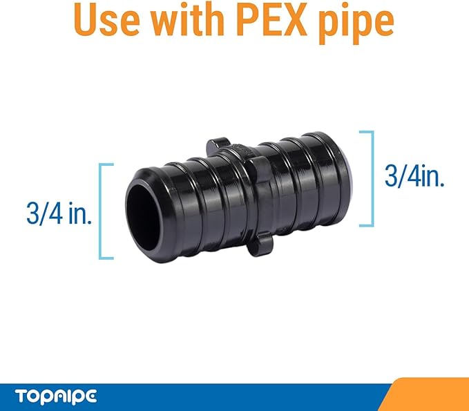 (Pack of 25) Topaipe 3/4 Inch PEX Poly Crimp Coupling, PPSU Crimp Coupling for Pipe, Plumbing Fittings, Poly Full Flow Fittings for PEX Tubing, ASTM F2159