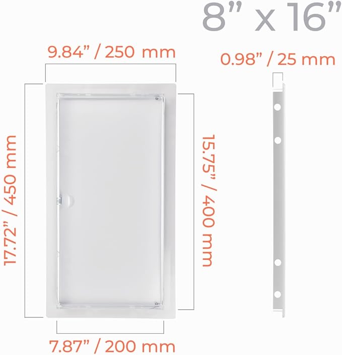 8x16 Inch White Access Panel – Metal Rectangular Wall & Ceiling Access Door for Plumbing Electrical HVAC – Easy Install Indoor Panel for Drywall, Home Improvement and Maintenance