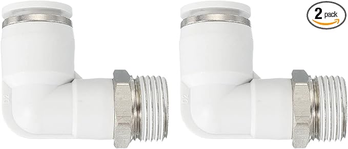 PATIKIL Push to Connect Fitting, 2 Pack Pneumatic Air Elbow Quick Connector 3/8"PT Male Thread x 10mm Tube 90 Degree Connect Tubing Elbow Air Tube Fitting Pneumatic Quick Adapter, White