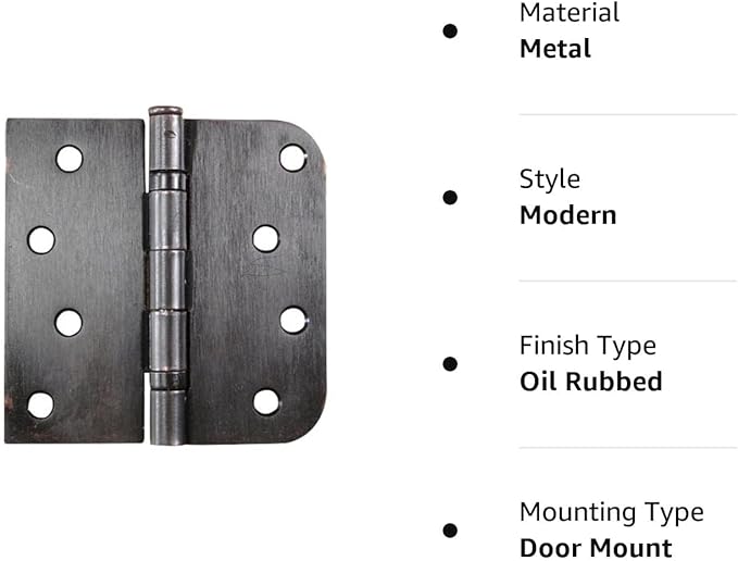Hinge Outlet 4 Inch with 5/8 Inch Square Radius Ball Bearing Door Hinges, Heavy-Duty Steel, Removable Pin (Oil Rubbed Bronze, 2 Pack)
