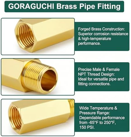 1PCS Brass Pipe Fitting, 1" NPT Male x 1" NPT Female Nipple, 2" Length for water/oil/air/fuel