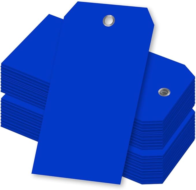 SmartSign 100-Pack Blue Plastic Tags with Pre-Punched Hole, 4.75" x 2.375", Size#5, 10 mil Tearproof Plastic Tags with Metal Eyelet, Writable Blank Tags for Shipping/Labeling, USA-Made
