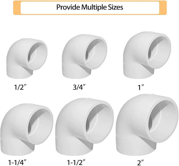 2PCS 2" 90 Degree Elbow PVC Pipe Fitting Adapter Coupling Connector Schedule 40 Slip (Socket x Socket) White Color