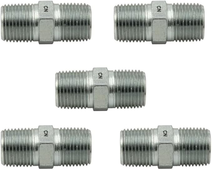 1/2" NPTF Male x 1/4" NPTF Male Hex Nipple Fitting Joiner/Adapter Union for Pipe Thread (5-PACK) | 5404-08-04