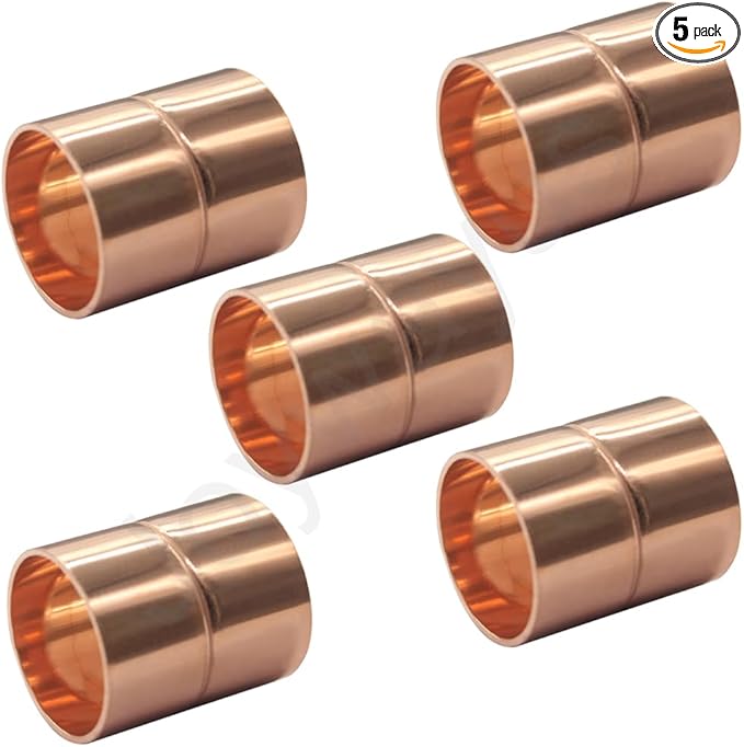 Joywayus 5PCS 1" ID Copper Coupling with Dimple Stop Straight Sweat Pipe Fitting Pressure Plumbing Solder Connection