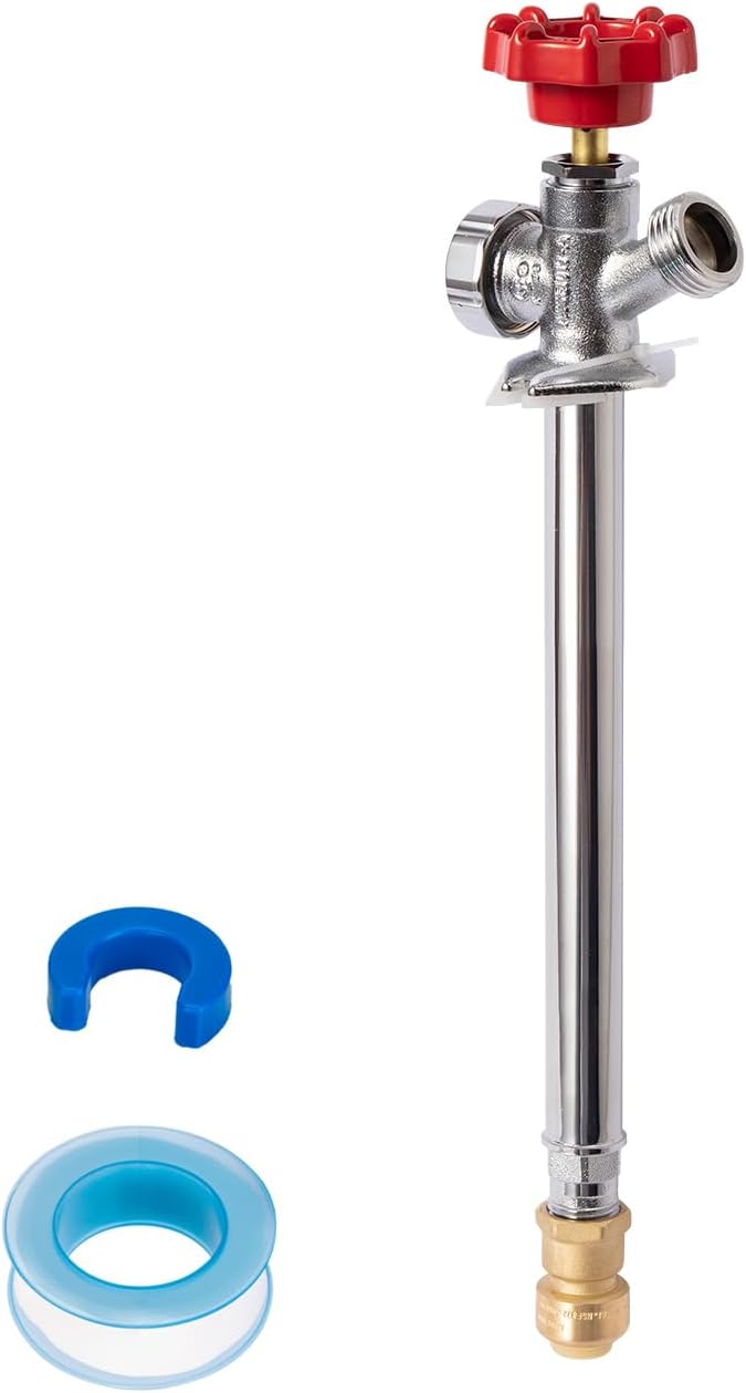 SUNGATOR Push Fit Frost Free Sillcock, 10" Anti-Siphon Hydrant, 3/4-Inch Hose Bibb x 1/2-Inch Push Adapter, No Lead Brass Valve with Tape & Disconnect Clip, Push-to-Connect